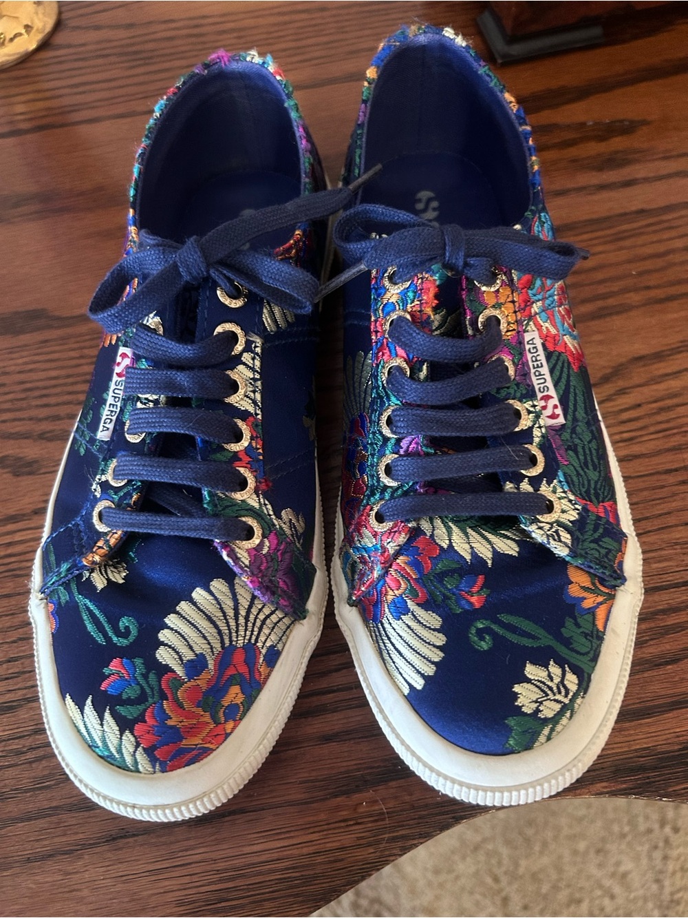 Superga Navy Floral Embroidered Low-Top Sneakers